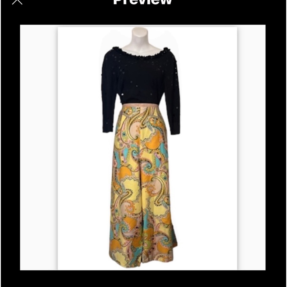Wide Leg 70s Inspired Womens Paisley Colorful Ultra High Waisted Palazzo Pants M